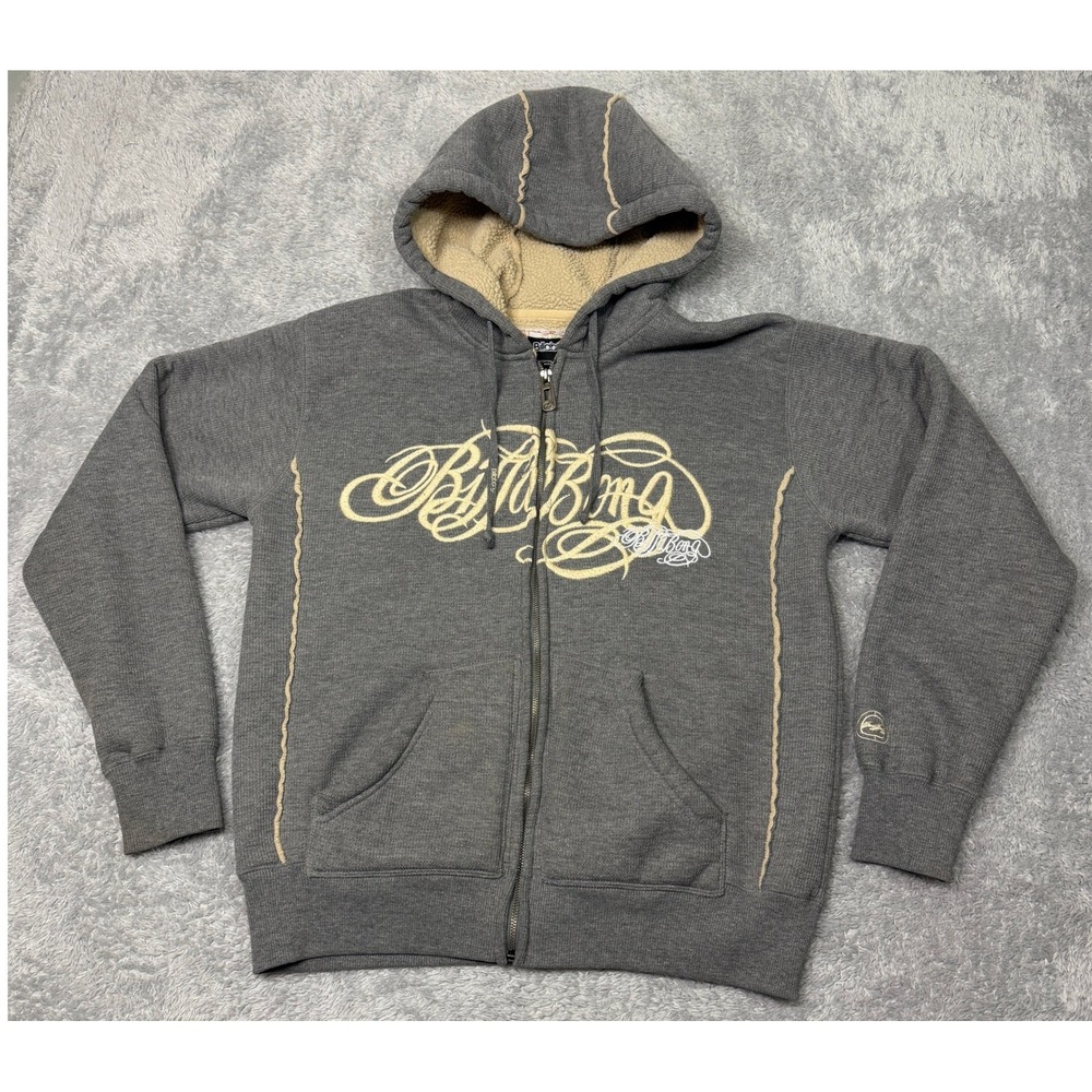 Billabong Hoodie Mens Small Gray Sherpa Lined Full Zip Waffle Knit Y2K Surf Logo